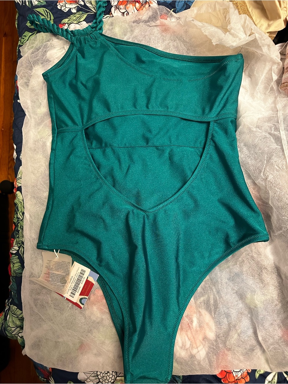 Sultre Amafi Teal Braided-Strap One-Shoulder Swimsuit